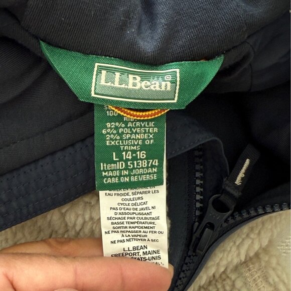 🤎 L.L. Bean Kid's Sherpa Cream Colored Fleece Long Jacket | Size Large 14-16 - Picture 4 of 9